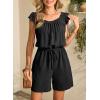 image:imageDokotoo Rompers for Women 2026 Summer Ruffle Sleeves Square Neck Drawstring Casual Jumpsuits with PocketsBlack