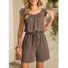 image:imageDokotoo Rompers for Women 2026 Summer Ruffle Sleeves Square Neck Drawstring Casual Jumpsuits with PocketsBrown