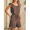 image:imageDokotoo Rompers for Women 2026 Summer Ruffle Sleeves Square Neck Drawstring Casual Jumpsuits with PocketsBrown