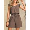 image:imageDokotoo Rompers for Women 2026 Summer Ruffle Sleeves Square Neck Drawstring Casual Jumpsuits with PocketsBrown