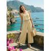 image:imageDokotoo Womens Casual Loose Overalls Jumpsuits One Piece Short Sleeve Wide Leg Smocked Waisted Long Pant RompersApricot
