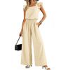 image:imageDokotoo Womens Casual Loose Overalls Jumpsuits One Piece Short Sleeve Wide Leg Smocked Waisted Long Pant RompersApricot