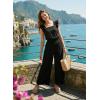 image:imageDokotoo Womens Casual Loose Overalls Jumpsuits One Piece Short Sleeve Wide Leg Smocked Waisted Long Pant RompersBlack