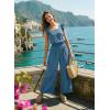 image:imageDokotoo Womens Casual Loose Overalls Jumpsuits One Piece Short Sleeve Wide Leg Smocked Waisted Long Pant RompersBlue