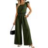 image:imageDokotoo Womens Casual Loose Overalls Jumpsuits One Piece Short Sleeve Wide Leg Smocked Waisted Long Pant RompersGreen