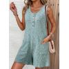 image:imageDokotoo Womens Casual Rompers Loose Waffle Knit Overalls One Piece Sleeveless Wide Leg Short Pant Jumpsuits With PocketsLight Green