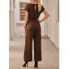 image:imageDokotoo Womens Dressy Casual Jumpsuits One Piece Outfits Drawstring Wide Leg Pants RompersCoffee