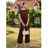 image:imageDokotoo Womens Dressy Casual Jumpsuits One Piece Outfits Drawstring Wide Leg Pants RompersCoffee