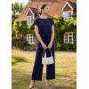 image:imageDokotoo Womens Dressy Casual Jumpsuits One Piece Outfits Drawstring Wide Leg Pants RompersNavy Blue
