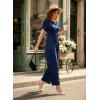 image:imageDokotoo Womens Dressy Casual One Piece Jumpsuits Short Sleeve Wide Leg Pants Rompers Vacation Summer OutfitsBlue