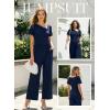 image:imageDokotoo Womens Dressy Casual One Piece Jumpsuits Short Sleeve Wide Leg Pants Rompers Vacation Summer OutfitsBlue