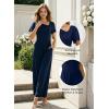 image:imageDokotoo Womens Dressy Casual One Piece Jumpsuits Short Sleeve Wide Leg Pants Rompers Vacation Summer OutfitsBlue