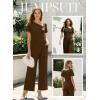 image:imageDokotoo Womens Dressy Casual One Piece Jumpsuits Short Sleeve Wide Leg Pants Rompers Vacation Summer OutfitsCoffee