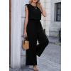 image:imageDokotoo Womens Jumpsuits Crewneck Lace Cap Sleeve Drawstring High Waist Wide Leg Casual Rompers with PocketsBlack