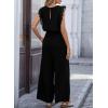 image:imageDokotoo Womens Jumpsuits Crewneck Lace Cap Sleeve Drawstring High Waist Wide Leg Casual Rompers with PocketsBlack