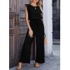image:imageDokotoo Womens Jumpsuits Crewneck Lace Cap Sleeve Drawstring High Waist Wide Leg Casual Rompers with PocketsBlack
