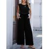 image:imageDokotoo Womens Jumpsuits Crewneck Lace Cap Sleeve Drawstring High Waist Wide Leg Casual Rompers with PocketsBlack