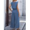 image:imageDokotoo Womens Jumpsuits Crewneck Lace Cap Sleeve Drawstring High Waist Wide Leg Casual Rompers with PocketsBlue