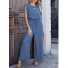 image:imageDokotoo Womens Jumpsuits Crewneck Lace Cap Sleeve Drawstring High Waist Wide Leg Casual Rompers with PocketsBlue