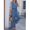 image:imageDokotoo Womens Jumpsuits Crewneck Lace Cap Sleeve Drawstring High Waist Wide Leg Casual Rompers with PocketsBlue