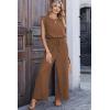 image:imageDokotoo Womens Jumpsuits Crewneck Lace Cap Sleeve Drawstring High Waist Wide Leg Casual Rompers with PocketsCoffee Brown