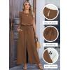 image:imageDokotoo Womens Jumpsuits Crewneck Lace Cap Sleeve Drawstring High Waist Wide Leg Casual Rompers with PocketsCoffee Brown