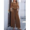 image:imageDokotoo Womens Jumpsuits Crewneck Lace Cap Sleeve Drawstring High Waist Wide Leg Casual Rompers with PocketsCoffee Brown