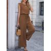 image:imageDokotoo Womens Jumpsuits Crewneck Lace Cap Sleeve Drawstring High Waist Wide Leg Casual Rompers with PocketsCoffee Brown