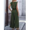 image:imageDokotoo Womens Jumpsuits Crewneck Lace Cap Sleeve Drawstring High Waist Wide Leg Casual Rompers with PocketsGreen