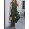 image:imageDokotoo Womens Jumpsuits Crewneck Lace Cap Sleeve Drawstring High Waist Wide Leg Casual Rompers with PocketsGreen