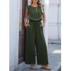 image:imageDokotoo Womens Jumpsuits Crewneck Lace Cap Sleeve Drawstring High Waist Wide Leg Casual Rompers with PocketsGreen