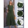 image:imageDokotoo Womens Jumpsuits Crewneck Lace Cap Sleeve Drawstring High Waist Wide Leg Casual Rompers with PocketsGreen
