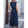 image:imageDokotoo Womens Jumpsuits Crewneck Lace Cap Sleeve Drawstring High Waist Wide Leg Casual Rompers with PocketsNavy Blue
