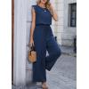 image:imageDokotoo Womens Jumpsuits Crewneck Lace Cap Sleeve Drawstring High Waist Wide Leg Casual Rompers with PocketsNavy Blue