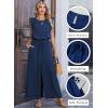 image:imageDokotoo Womens Jumpsuits Crewneck Lace Cap Sleeve Drawstring High Waist Wide Leg Casual Rompers with PocketsNavy Blue
