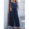 image:imageDokotoo Womens Jumpsuits Crewneck Lace Cap Sleeve Drawstring High Waist Wide Leg Casual Rompers with PocketsNavy Blue