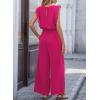 image:imageDokotoo Womens Jumpsuits Crewneck Lace Cap Sleeve Drawstring High Waist Wide Leg Casual Rompers with PocketsRose Red