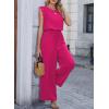 image:imageDokotoo Womens Jumpsuits Crewneck Lace Cap Sleeve Drawstring High Waist Wide Leg Casual Rompers with PocketsRose Red