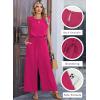 image:imageDokotoo Womens Jumpsuits Crewneck Lace Cap Sleeve Drawstring High Waist Wide Leg Casual Rompers with PocketsRose Red