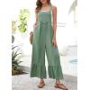 image:imageDokotoo Womens Lace Casual Overalls Summer Jumpsuit Loose Baggy Wide Leg Ruffle Pants Rompers with PocketsBean Green