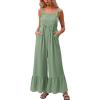 image:imageDokotoo Womens Lace Casual Overalls Summer Jumpsuit Loose Baggy Wide Leg Ruffle Pants Rompers with PocketsBean Green