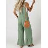 image:imageDokotoo Womens Lace Casual Overalls Summer Jumpsuit Loose Baggy Wide Leg Ruffle Pants Rompers with PocketsBean Green