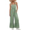 image:imageDokotoo Womens Lace Casual Overalls Summer Jumpsuit Loose Baggy Wide Leg Ruffle Pants Rompers with PocketsBean Green