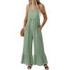 image:imageDokotoo Womens Lace Casual Overalls Summer Jumpsuit Loose Baggy Wide Leg Ruffle Pants Rompers with PocketsBean Green