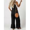 image:imageDokotoo Womens Lace Casual Overalls Summer Jumpsuit Loose Baggy Wide Leg Ruffle Pants Rompers with PocketsBlack