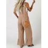 image:imageDokotoo Womens Lace Casual Overalls Summer Jumpsuit Loose Baggy Wide Leg Ruffle Pants Rompers with PocketsKhaki