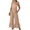 image:imageDokotoo Womens Lace Casual Overalls Summer Jumpsuit Loose Baggy Wide Leg Ruffle Pants Rompers with PocketsKhaki