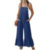 image:imageDokotoo Womens Lace Casual Overalls Summer Jumpsuit Loose Baggy Wide Leg Ruffle Pants Rompers with PocketsNavy Blue