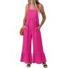 image:imageDokotoo Womens Lace Casual Overalls Summer Jumpsuit Loose Baggy Wide Leg Ruffle Pants Rompers with PocketsRose Red