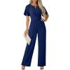 image:imageDokotoo Jumpsuits for Women Dressy Casual Overalls One Piece Short Sleeve Wide Leg Elegant Rompers Jumpers With PocketsBlue